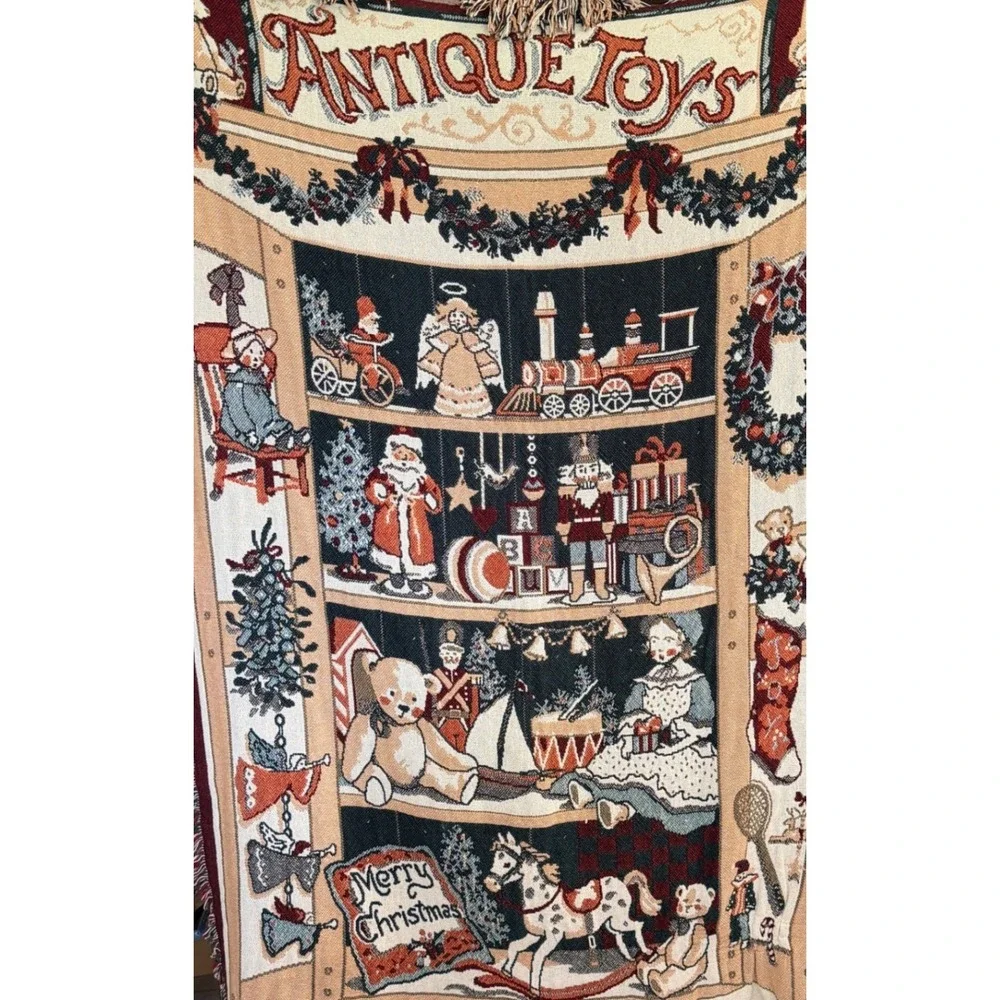 Vintage Christmas Antique Toys Tapestry Throw Blanket Afghan 68x45 Cotton‎ 1990s